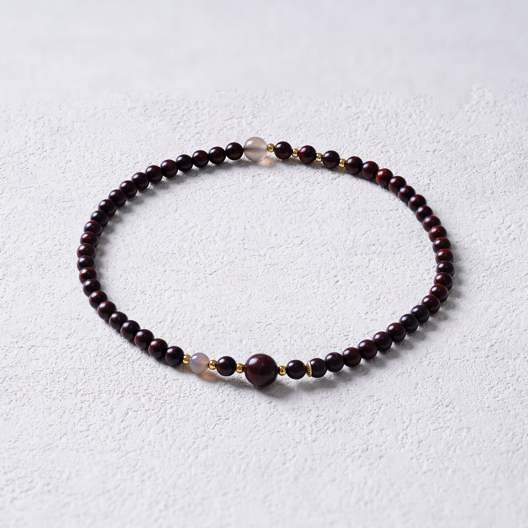 Small-Leaf Red Sandalwood With Gray Agate Bracelet-Protection&Saftey