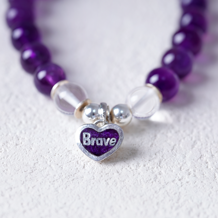 Amethyst & Enamel Heart BRAVE Bracelet