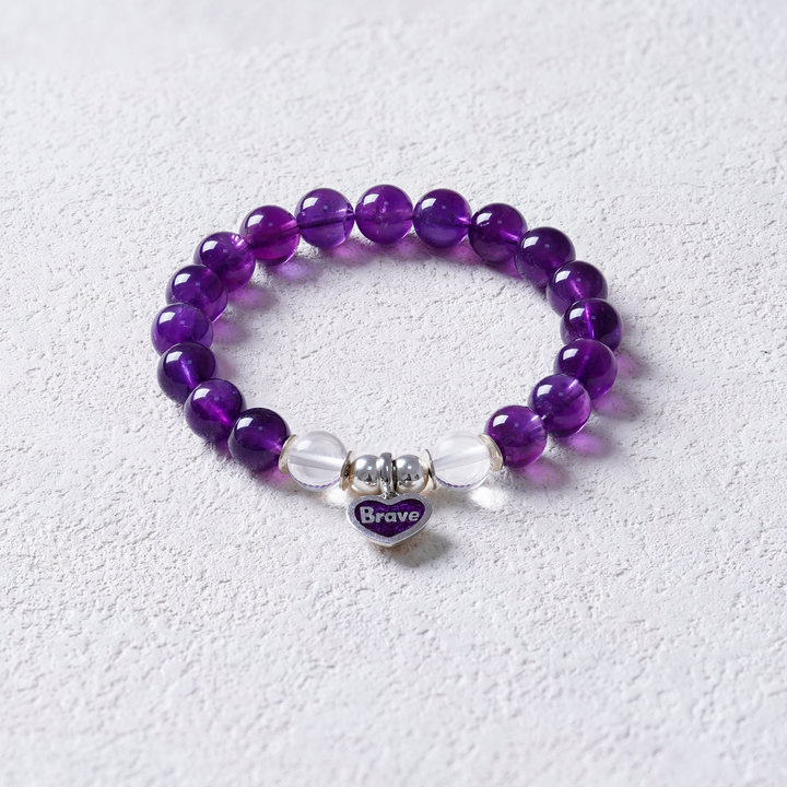 Amethyst & Enamel Heart BRAVE Bracelet