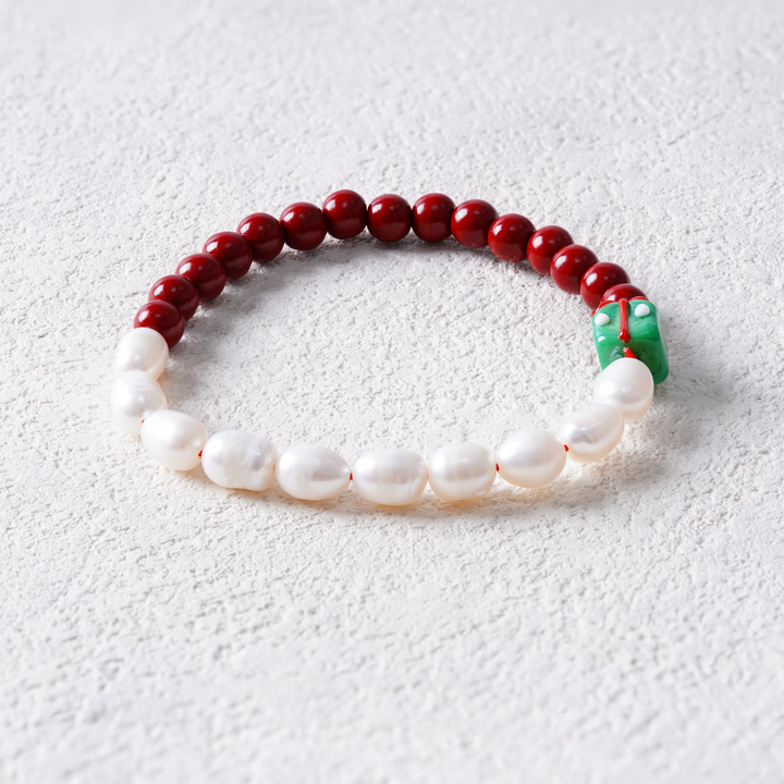 Christmas Edition: Cinnabar  & Freshwater Pearls Bracelet